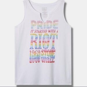 Nwt Torrid Stonewall Classic Fit Cotton Notch Tank 3X White Colorful